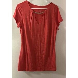 NWT INC International Concepts Coral 95% Rayon Blend. V-Neck Short Sleeve Top L